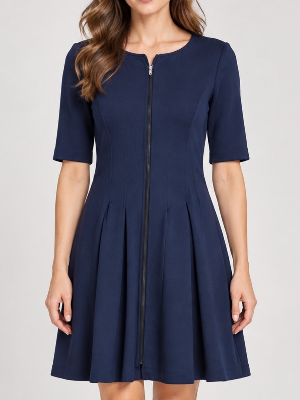 Betsey Johnson Navy Zip-Front Fit & Flare Dress